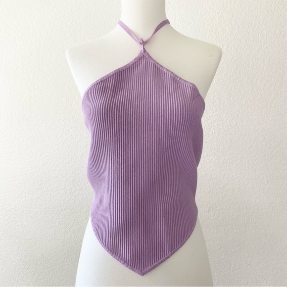 House of Harlow 1960 Tops - HOUSE OF HARLOW 1960 Lavender Halter Neck Ribbed Top